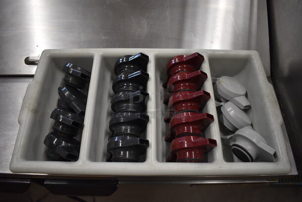 ALL ONE MONEY! Lot of 17 Poly Coffee Urn Lids in Silverware Caddy! 12x21x4 - Image 1 of 4