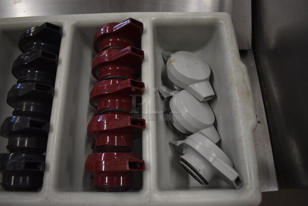 ALL ONE MONEY! Lot of 17 Poly Coffee Urn Lids in Silverware Caddy! 12x21x4 - Image 3 of 4