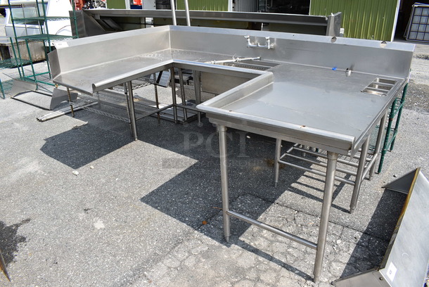 Stainless Steel Commercial U Shaped Dirty Side Dishwasher Table. 96x60x45 - Image 2 of 7