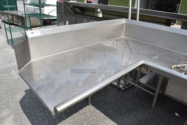 Stainless Steel Commercial U Shaped Dirty Side Dishwasher Table. 96x60x45 - Image 6 of 7