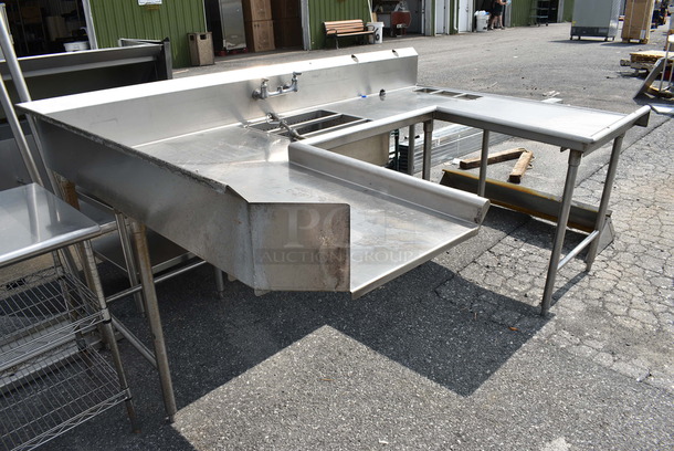 Stainless Steel Commercial U Shaped Dirty Side Dishwasher Table. 96x60x45 - Image 7 of 7