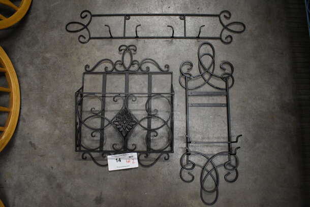 ALL ONE MONEY! Lot of 4 Various Black Metal Wall Mount Racks! Includes 13x3x18 - Image 1 of 3