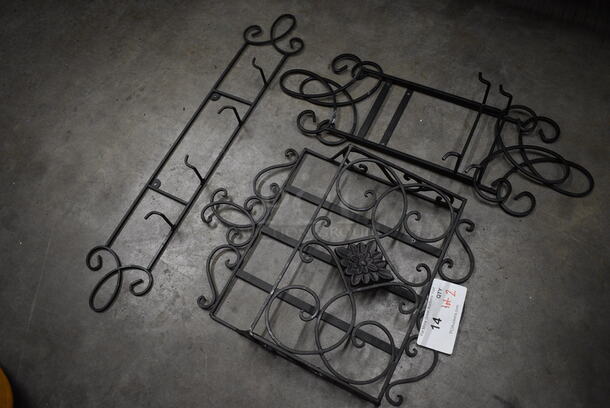 ALL ONE MONEY! Lot of 4 Various Black Metal Wall Mount Racks! Includes 13x3x18 - Image 2 of 3