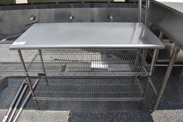 Metal Table w/ 2 Metro Style Undershelves. 48x24x33.5