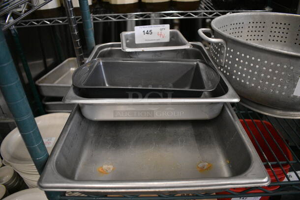 4 Various Metal Items; 3 Drop In Bins and 1 Loaf Baking Pan. Includes 1/1x2, 1/6x4. 4 Times Your Bid!