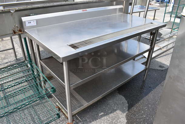 Stainless Steel Commercial Table w/ Drip Tray and 2 Metal Undershelves. 60x30x41