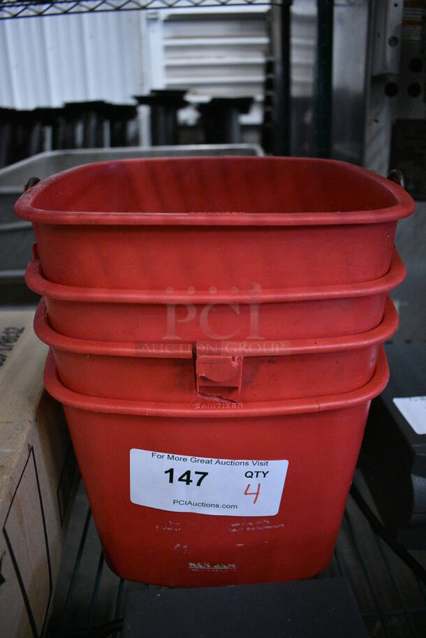4 Red Poly Buckets. 10x10x7. 4 Times Your Bid!
