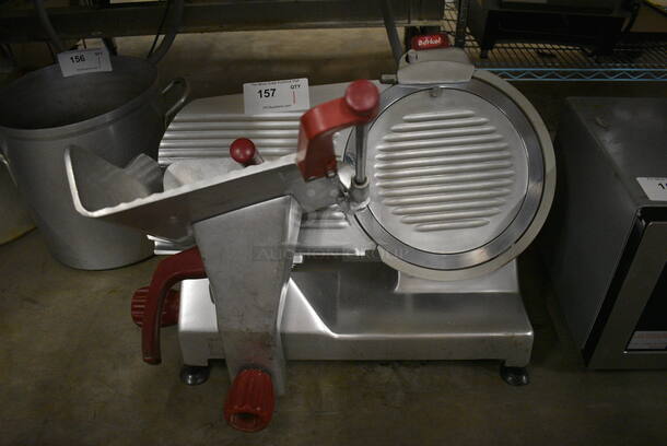 NICE! Berkel Stainless Steel Commercial Countertop Meat Slicer w/ Blade Sharpener. 24x21x21. Tested and Working!