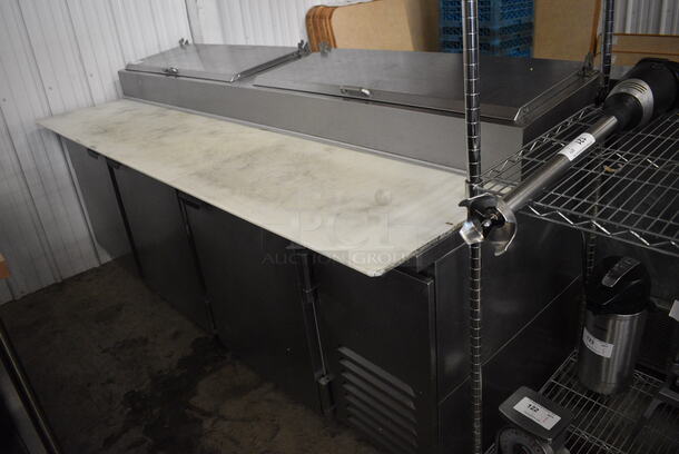 GREAT! Beverage Air Model DP93-005 Stainless Steel Commercial Pizza Prep Table w/ Lids and Cutting Board on Commercial Casters. 115 Volts, 1 Phase. 93x36x47. Tested and Working! - Image 2 of 9
