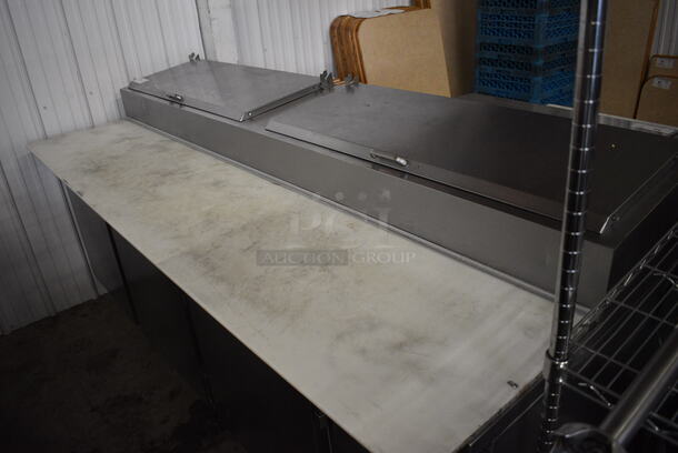 GREAT! Beverage Air Model DP93-005 Stainless Steel Commercial Pizza Prep Table w/ Lids and Cutting Board on Commercial Casters. 115 Volts, 1 Phase. 93x36x47. Tested and Working! - Image 3 of 9