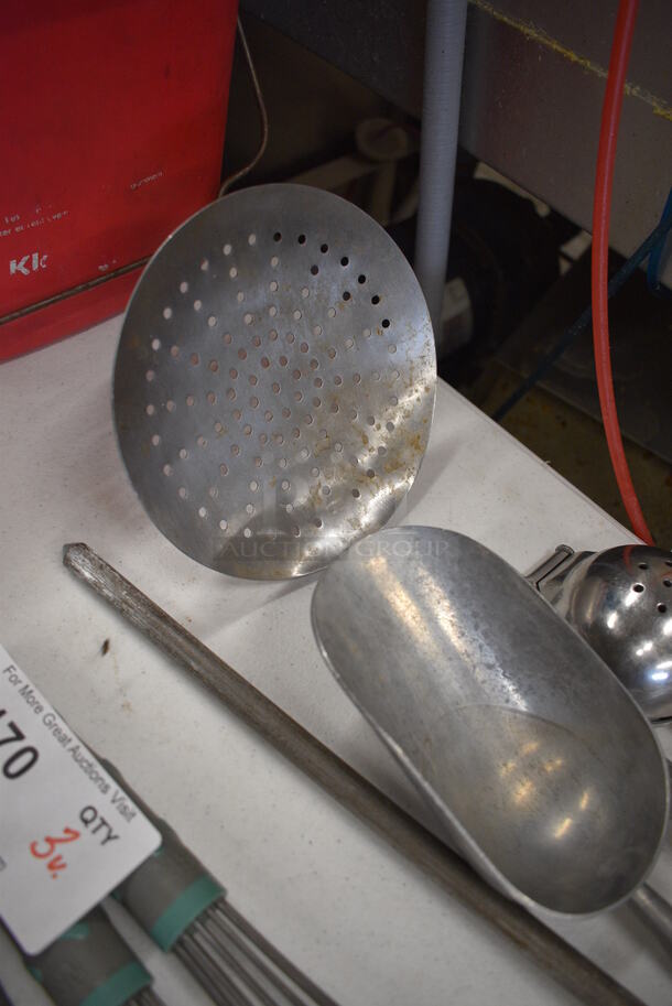 4 Various Metal Utensils; Juicer, Skimmer, Ice Scoop and Knife Sharpener. 4 Times Your Bid! - Image 3 of 3