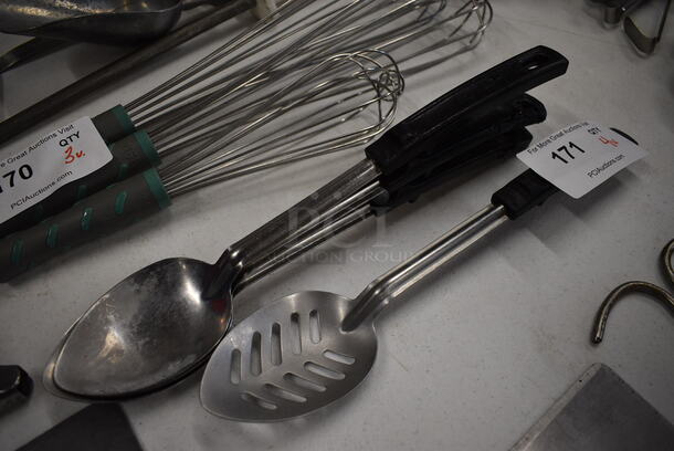 4 Metal Serving Spoons; 1 Straining. 14