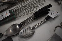 4 Metal Serving Spoons; 1 Straining. 14". 4 Times Your Bid!