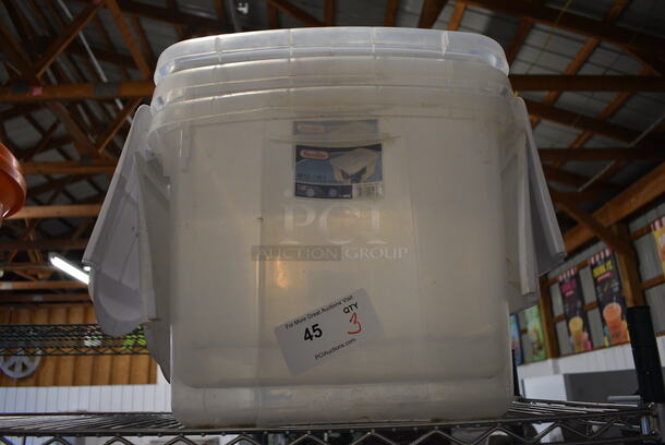 3 Clear Poly Bins w/ Lids. 16x22x13. 3 Times Your Bid!