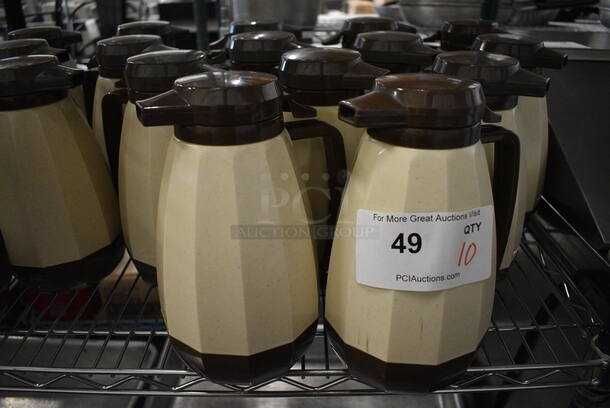 10 Cream Colored Poly Coffee Urns w/ Brown Lids. 6x5x9. 10 Times Your Bid!