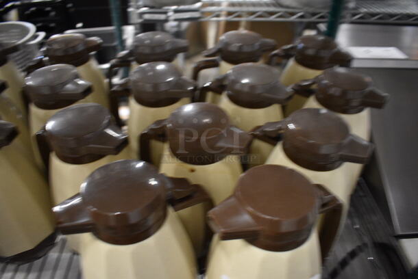 10 Cream Colored Poly Coffee Urns w/ Brown Lids. 6x5x9. 10 Times Your Bid! - Image 2 of 3