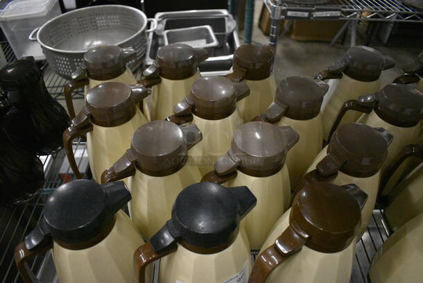 12 Cream Colored Poly Coffee Urns w/ 10 Brown Lids and 2 Black Lids. 6x5x9. 12 Times Your Bid! - Image 2 of 2