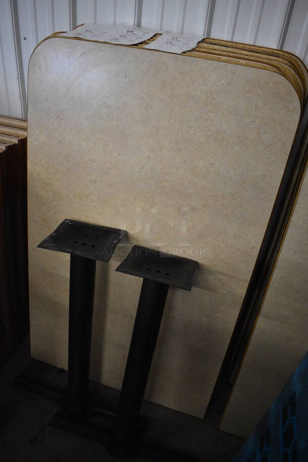 Tabletop w/ 1 Flat Edge and 2 Black Metal Straight Leg Table Bases. Stock Picture - Cosmetic Condition May Vary. 29.5x47.5x30 - Image 3 of 5