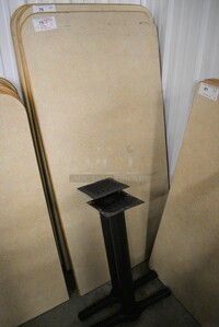 Tabletop w/ 1 Flat Edge and 2 Black Metal Straight Leg Table Bases. Edge Is Chipped. 29.5x59.5x30