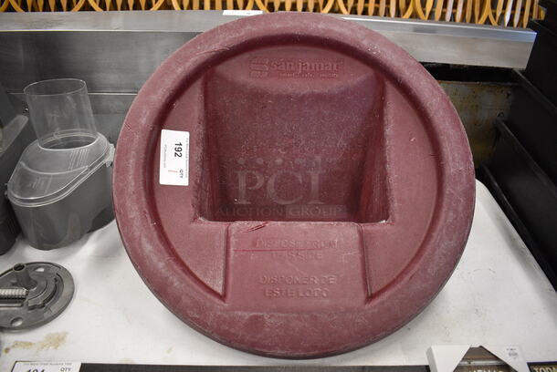 San Jamar Red Poly Trash Can Lid. 25x25x10 - Image 1 of 3