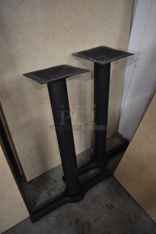 Tabletop w/ 1 Flat Edge and 2 Black Metal Straight Leg Table Bases. Stock Picture - Cosmetic Condition May Vary. 29.5x59.5x30 - Image 2 of 4