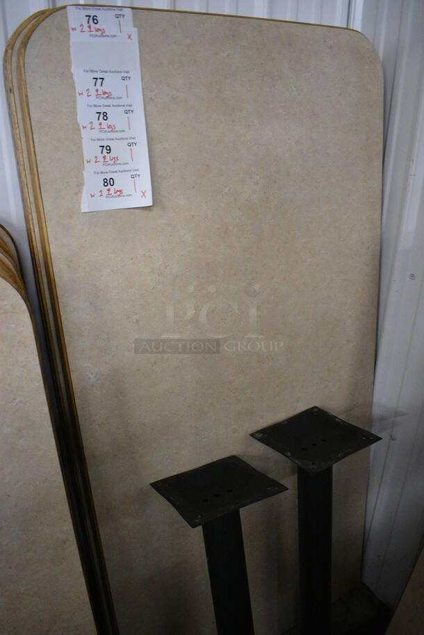 Tabletop w/ 1 Flat Edge and 2 Black Metal Straight Leg Table Bases. Stock Picture - Cosmetic Condition May Vary. 29.5x59.5x30 - Image 3 of 4