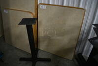 Tabletop and Black Metal Table Base. Stock Picture - Cosmetic Condition May Vary. 27.5x33.5x30
