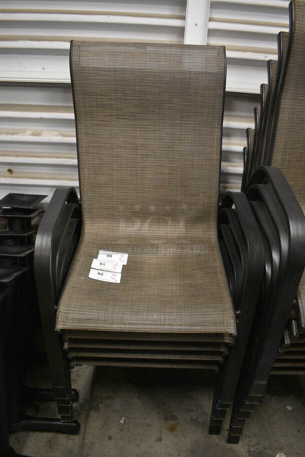 4 Brown Patio Chairs w/ Black Metal Arm Rests. Stock Picture - Cosmetic Condition May Vary. 25x28x41. 4 Times Your Bid! - Image 1 of 3