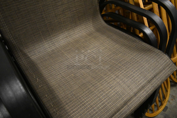 4 Brown Patio Chairs w/ Black Metal Arm Rests. Stock Picture - Cosmetic Condition May Vary. 25x28x41. 4 Times Your Bid! - Image 3 of 3