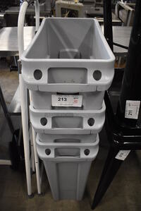3 Rubbermaid Gray Poly Slim Jim Trash Cans. 11x20x30. 3 Times Your Bid!
