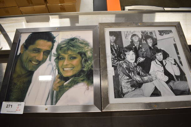 2 Framed Pictures; Farrah Fawcett and The Rolling Stones. 18x1x18. 2 Times Your Bid!