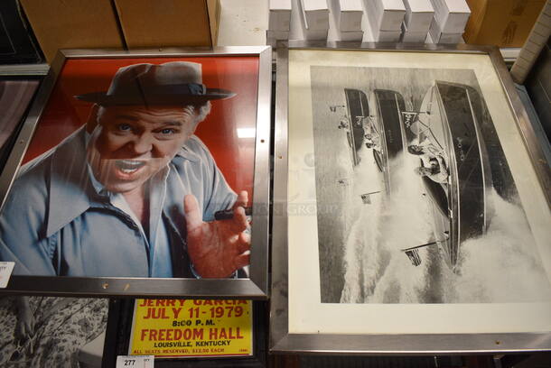 2 Framed Pictures; Archie Bunker and Boats. 22x1x26, 24x1x32. 2 Times Your Bid!