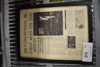 London Herald July 21, 1969 4Am Edition Newspaper Clipping of the First Man on the Moon. 13.5x1x17