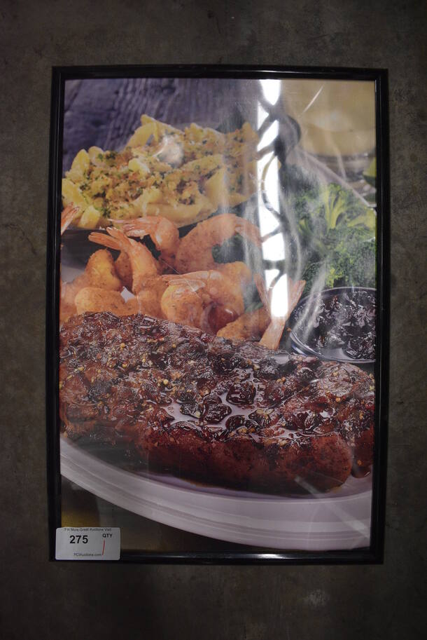 Framed Picture of Steak and Shrimp. 21x1x31