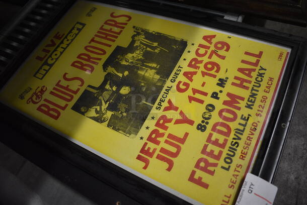 Framed Sign for The Blues Brothers w/ Special Guest Jerry Garcia at Freedom Hall in Louisville, Kentucky. 16x1x24 - Image 2 of 4