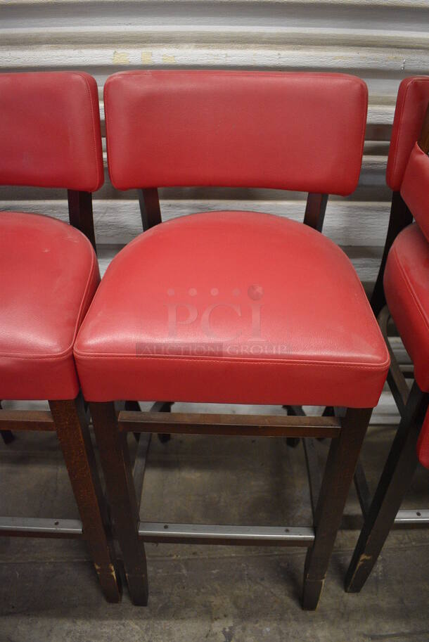 2 Wooden Bar Height Stools w/ Red Back Rest and Seat Cushion. Stock Picture - Cosmetic Condition May Vary. 17x17x41. 2 Times Your Bid! - Image 4 of 7