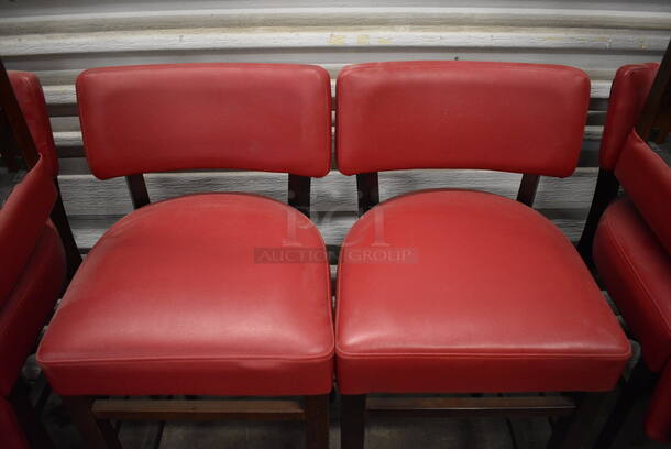 2 Wooden Bar Height Stools w/ Red Back Rest and Seat Cushion. Stock Picture - Cosmetic Condition May Vary. 17x17x41. 2 Times Your Bid! - Image 6 of 7