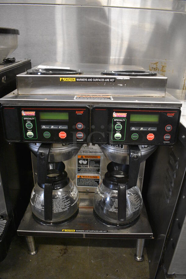 NICE! 2018 Bunn Model AXIOM 2/2 TWIN Stainless Steel Commercial Countertop 4 Burner Coffee Machine w/ 2 Metal Brew Baskets. 120/208-240 Volts, 1 Phase. 16x18x24