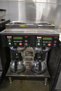 NICE! 2018 Bunn Model AXIOM 2/2 TWIN Stainless Steel Commercial Countertop 4 Burner Coffee Machine w/ 2 Metal Brew Baskets. 120/208-240 Volts, 1 Phase. 16x18x24