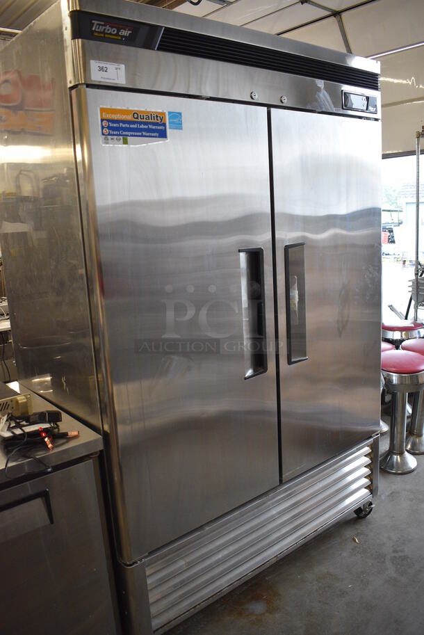 GREAT! 2012 Turbo Air Model TSR-49SD ENERGY STAR Stainless Steel Commercial 2 Door Reach In Cooler w/ Racks on Commercial Casters. 110-120 Volts, 1 Phase. 54x30x83. Tested and Working! - Image 2 of 7