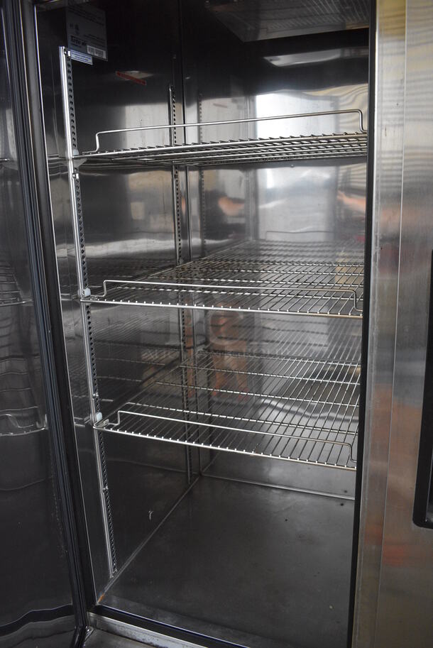 GREAT! 2012 Turbo Air Model TSR-49SD ENERGY STAR Stainless Steel Commercial 2 Door Reach In Cooler w/ Racks on Commercial Casters. 110-120 Volts, 1 Phase. 54x30x83. Tested and Working! - Image 6 of 7