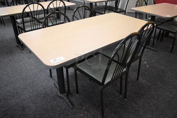 ALL ONE MONEY! Lot of Table w/ 2 Metal Table Bases and 4 Black Metal Dining Chairs w/ Green Seat! 60x30x30, 17x17x36 - Image 1 of 6
