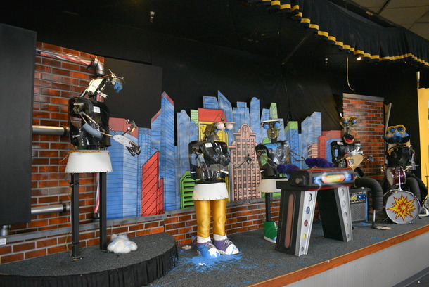 ALL ONE MONEY! Lot of Cityscape Background and Faux Brick Walls! Does Not Include Animatronic Band. BUYER MUST REMOVE