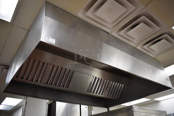 BEAUTIFUL! 8' Stainless Steel Commercial Grease Hood w/ Filters. 96x68x24. BUYER MUST REMOVE. Removal/Transport fee of $500.00 will be charged if we have to transport this item back to our warehouse for shipping or pick up