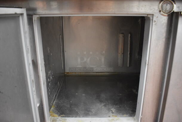 SWEET! 2007 Kairak Model KRP-96S Stainless Steel Commercial Pizza Prep Table w/ 2 Lids, 3 Doors and Overshelf on Commercial Casters. 115 Volts, 1 Phase. 96x34x56 - Image 7 of 11