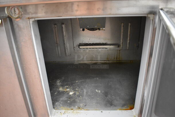 SWEET! 2007 Kairak Model KRP-96S Stainless Steel Commercial Pizza Prep Table w/ 2 Lids, 3 Doors and Overshelf on Commercial Casters. 115 Volts, 1 Phase. 96x34x56 - Image 8 of 11