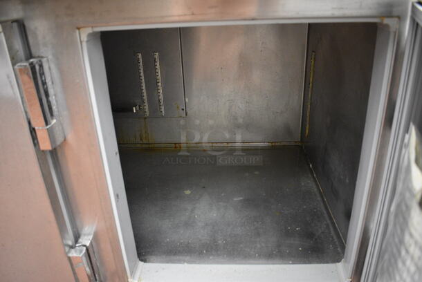 SWEET! 2007 Kairak Model KRP-96S Stainless Steel Commercial Pizza Prep Table w/ 2 Lids, 3 Doors and Overshelf on Commercial Casters. 115 Volts, 1 Phase. 96x34x56 - Image 9 of 11