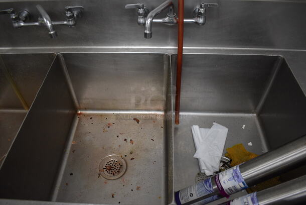 Stainless Steel Commercial 4 Bay Sink w/ Right Side Drainboard, Faucets and Spray Nozzle Attachment. 120x30x44. Bays: 20x20x5, 18x24x14. Drainboard 37x27x2. BUYER MUST REMOVE - Image 5 of 7
