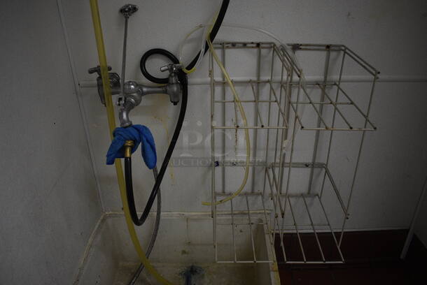 White Poly Mop Sink w/ Faucet, Wall Mount Ecolab Dispensers and White Wall Mount Rack. BUYER MUST REMOVE - Image 3 of 5