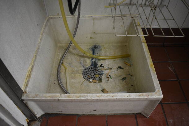 White Poly Mop Sink w/ Faucet, Wall Mount Ecolab Dispensers and White Wall Mount Rack. BUYER MUST REMOVE - Image 4 of 5